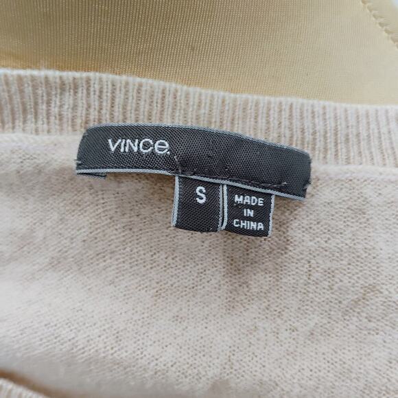 VINCE Beige Wool/Cashmere Sweater W/Silk Sheath Crew Neck Women's Size S - Picture 13 of 13